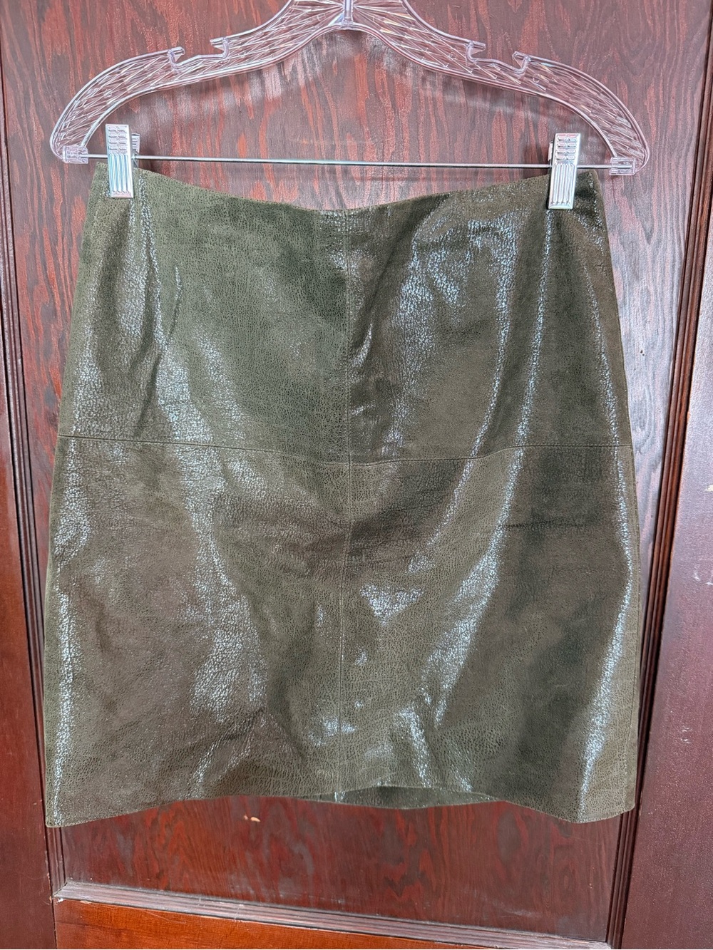 Olive Green Suede Pencil Skirt - Women's